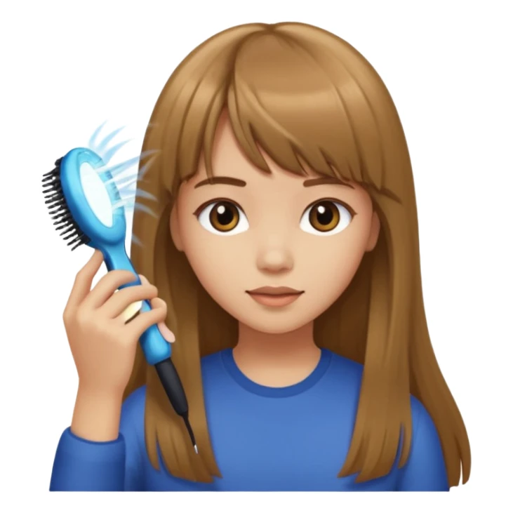 a girl with light skin and medium brown long hair with bangs who is brushing her hair sticker