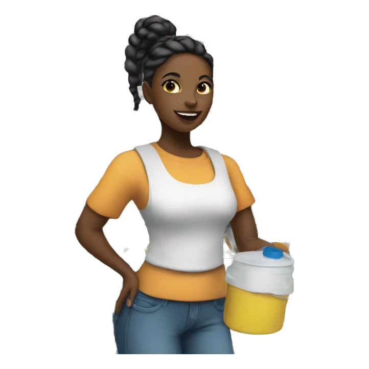 A thin black girl with braids in a ponytail standing cleaning supplies sticker