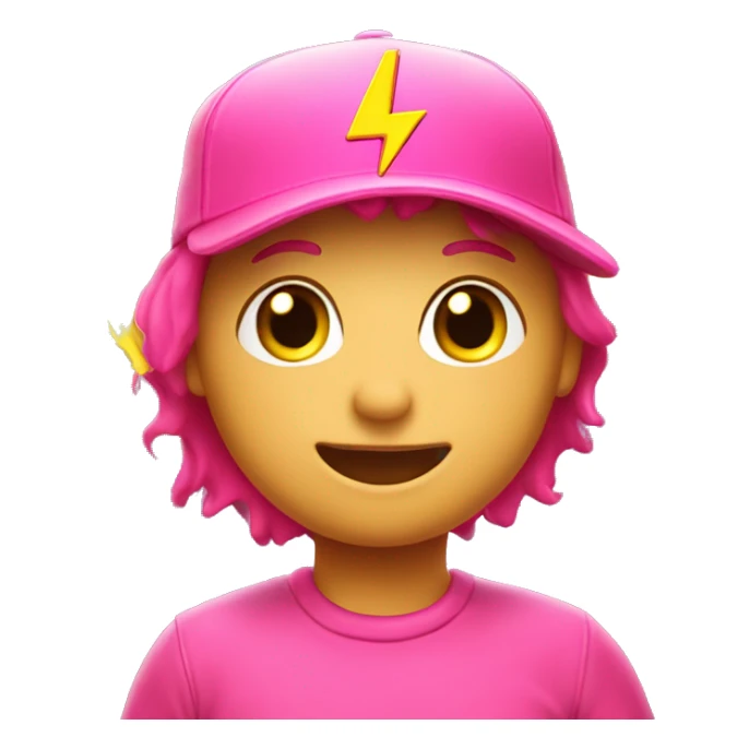 Bright pink baseball cap with yellow lightning bolt in the middle sticker