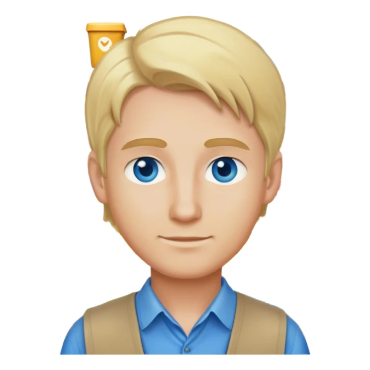 blond hair blue eye male store clerk sticker