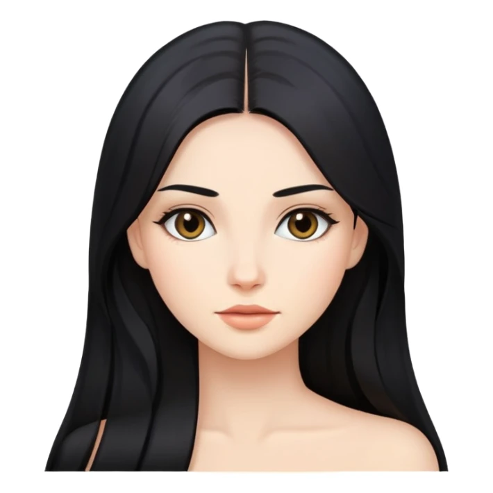 woman with straight long black hair and natural makeup sticker