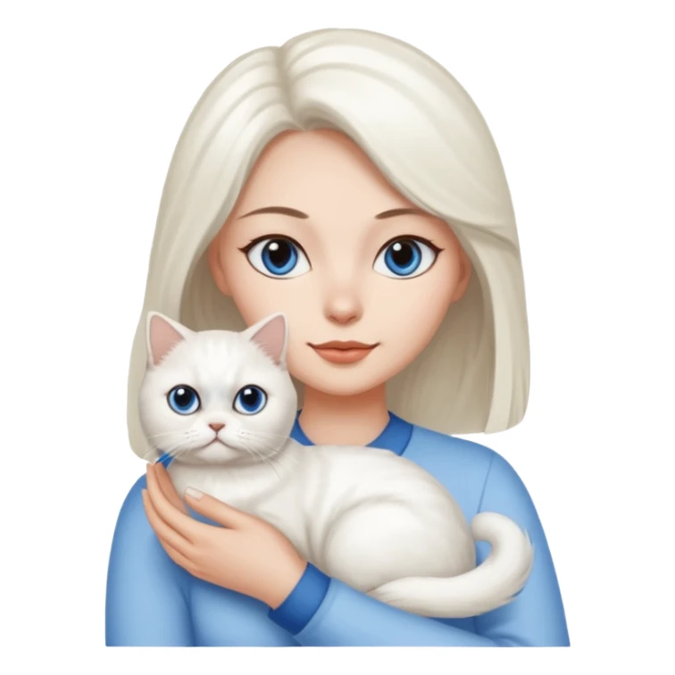 Woman holding a white Persian cat with one blue and one brown eye  sticker