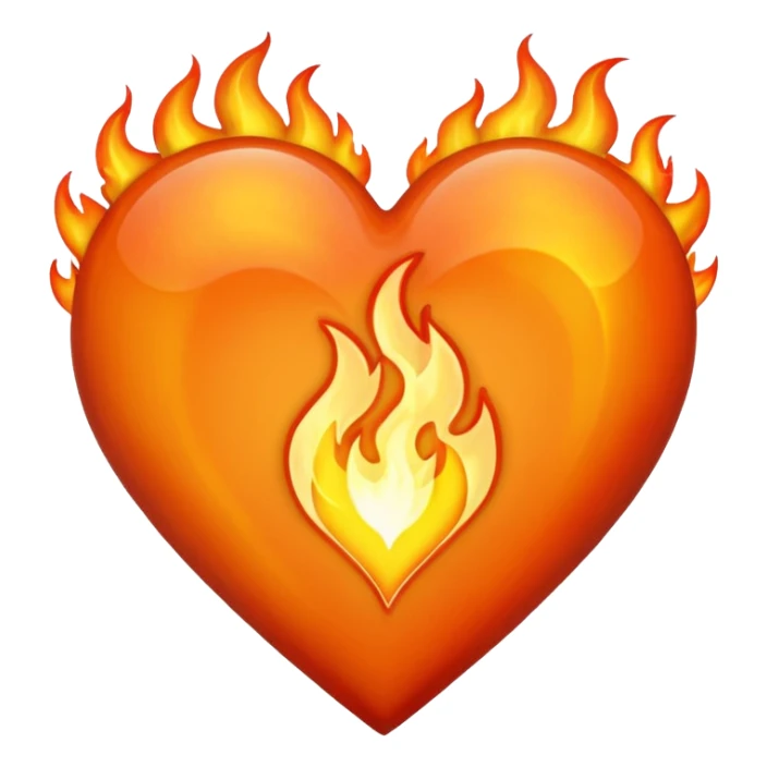 heart made of fire, glowing sticker