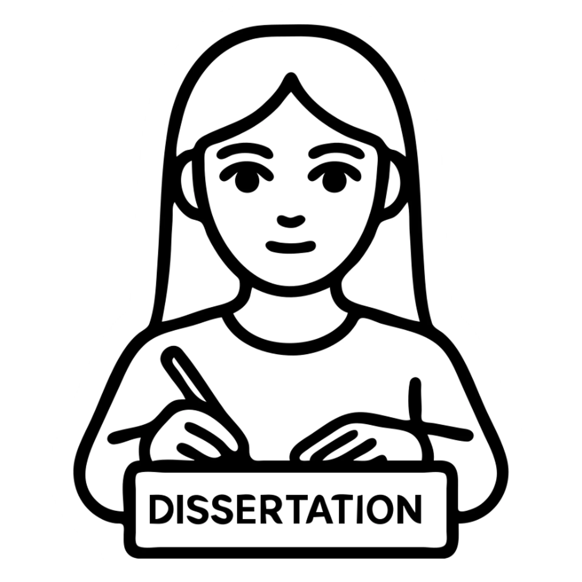 Beautiful girl with brown hair and blue eyes is writing a dissertation sticker
