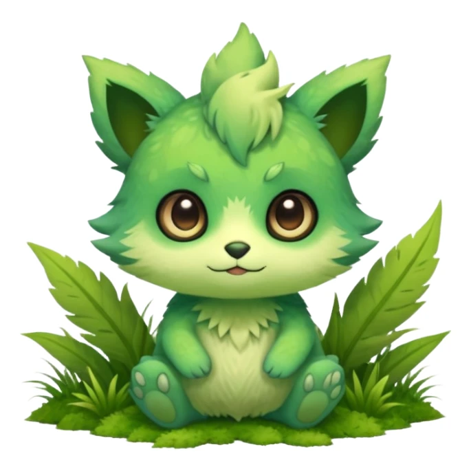 Pastel warm mossy grassy elemental fantasy colorful-green-brown-gradient anime-styled edgy cool badass cute random Fakémon-creature, with random markings, full body sticker
