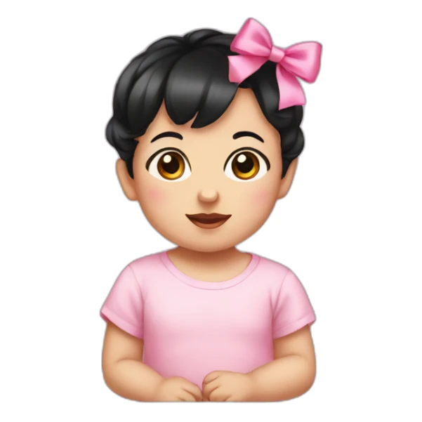 Baby with short blackhair and pink bow sticker