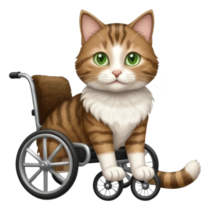 disabled brown tabby and white cat using cat wheelchair sticker
