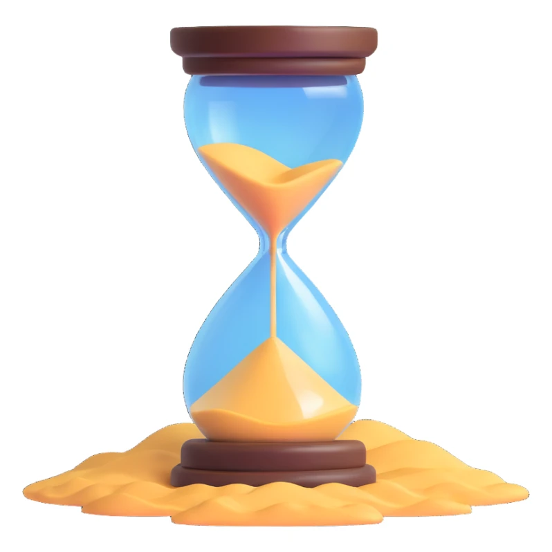 A visual representation of time passing: an hourglass with sand falling, or a clock with spinning hands, symbolizing the flow of time. sticker