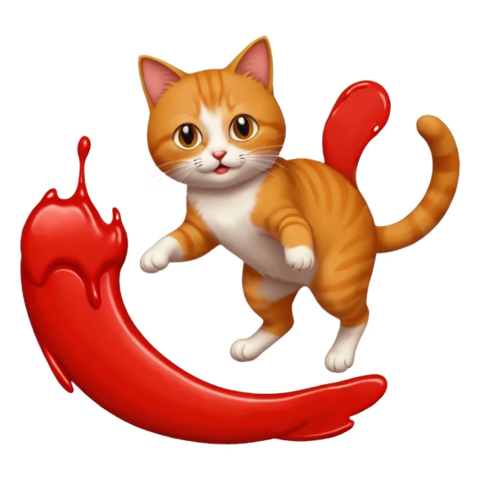 Chat roux qui saute dans la peinture sticker