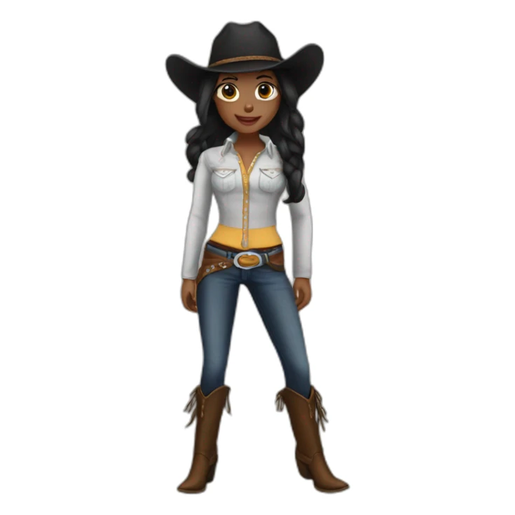 cowgirl straight black hair sticker