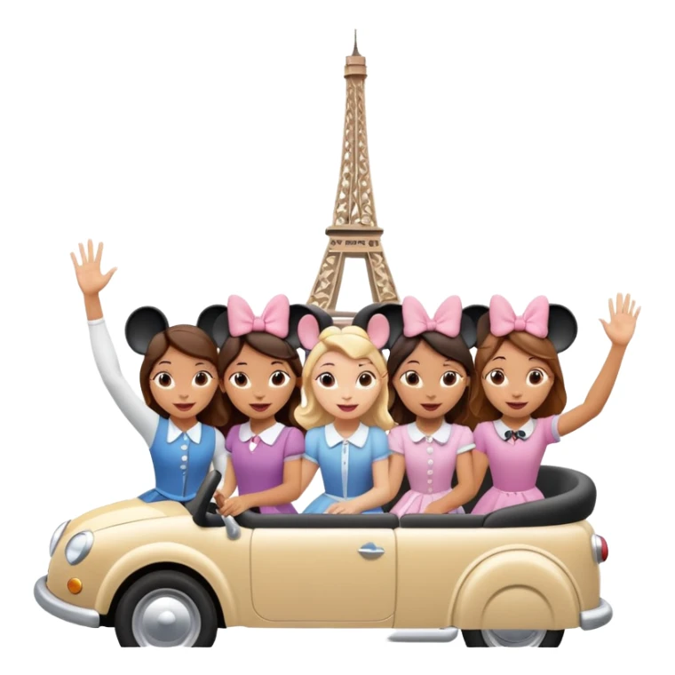 quatro chicas montadas en una atraccion de Disney paris levantando la mano sin el castillo detras sticker
