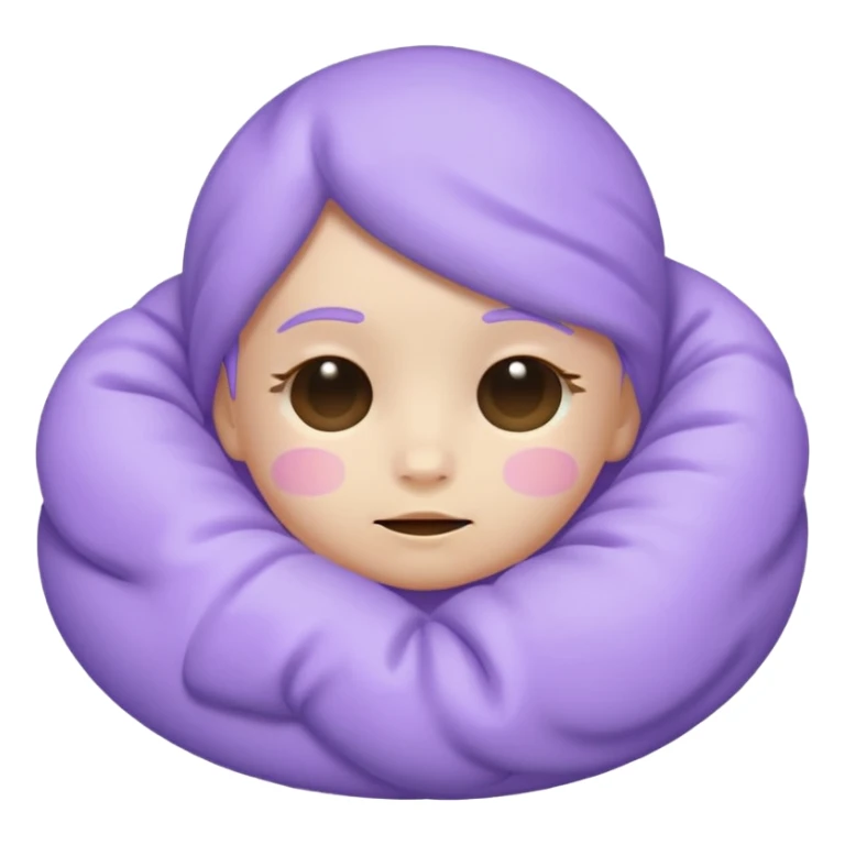 a baby lavender sleepy face emoji with a glowing pastel lavender gradient behind it, lavender skin sticker