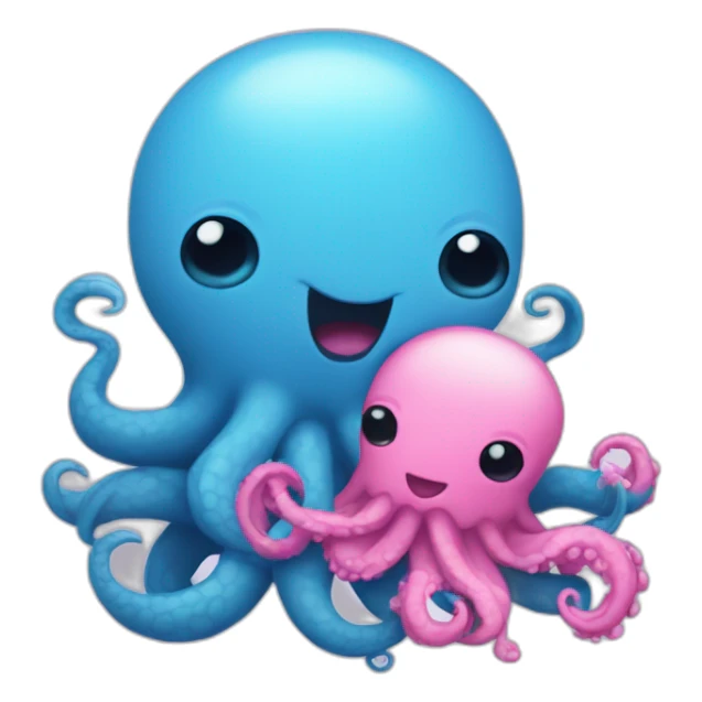 an adorable blue kraken hugging another pink kraken  adorable sticker
