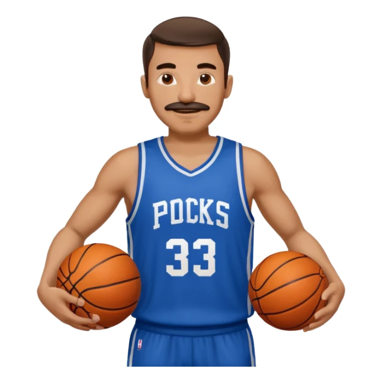 bold man basketball player blue jersey with mustache holding basket ball sticker