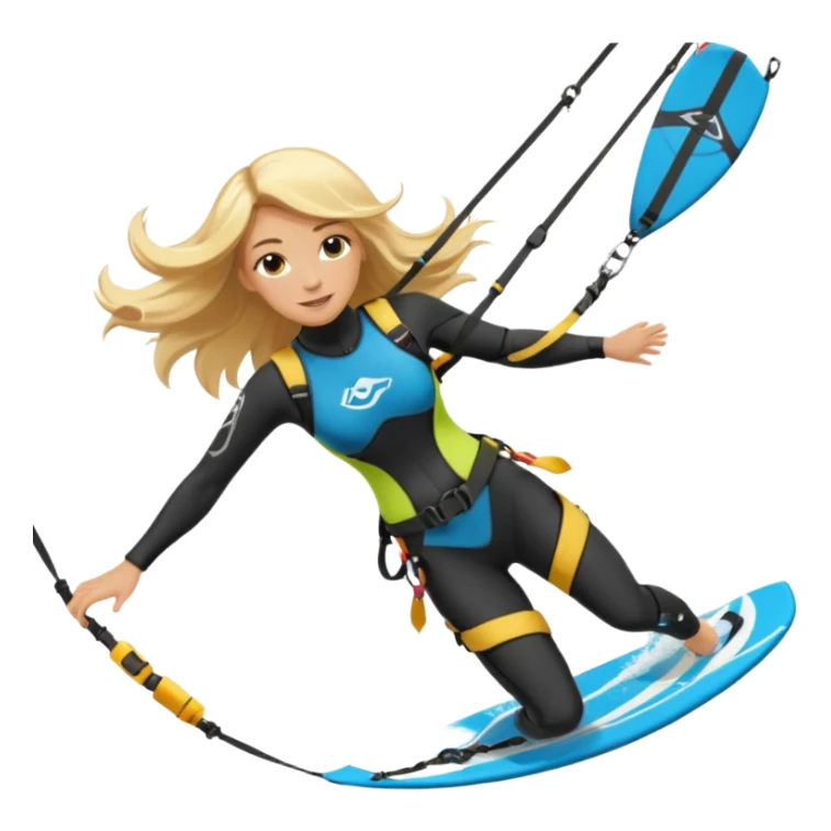 Blonde long haired ladie Kitesurfing with harness sticker
