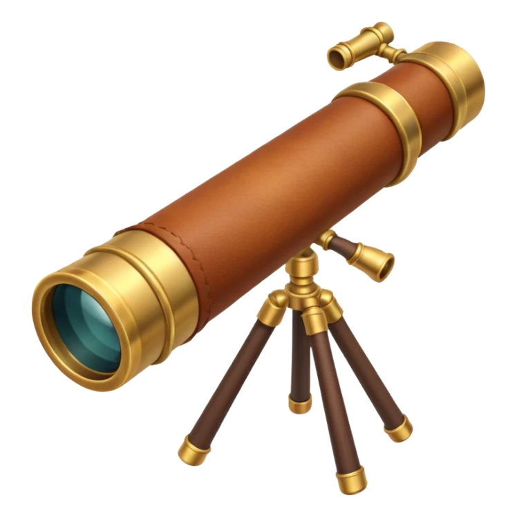 pirate spyglass object icon, brass telescope, leather grip, 3D cartoon, mobile game icon style, centered, clean background, no text, no watermark
 sticker