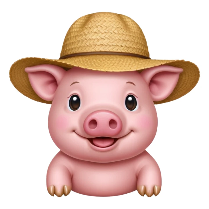 Farmer Pig – pink pig wearing straw hat and smiling sticker