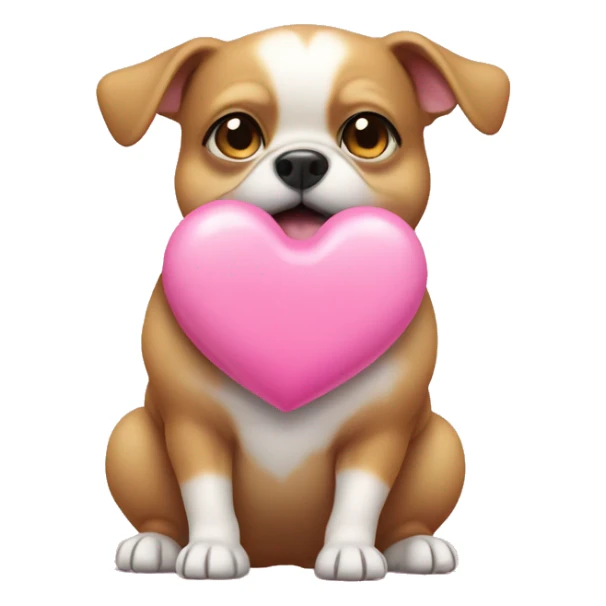 A fat chiwawa holding a pink heart sticker