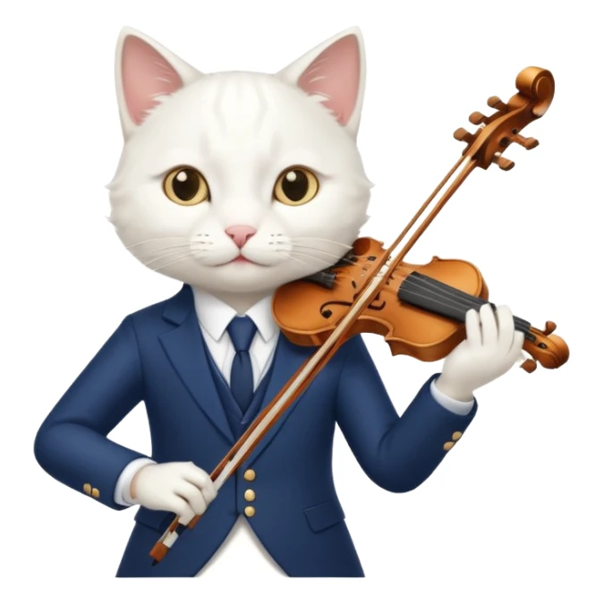 white cat play violin, wear navy suit sticker