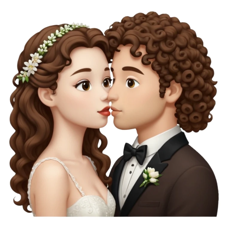 Couple kissing, the man would be white-skinned, curly-haired, brown. The serious woman with white skin, long hair and brown color  sticker