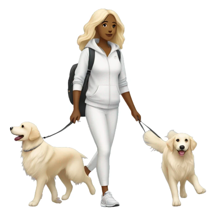 Woman wearing athleisure walking white golden retriever sticker