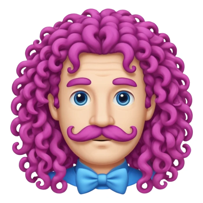 man with verycurly long blue hair pink big mustache  sticker
