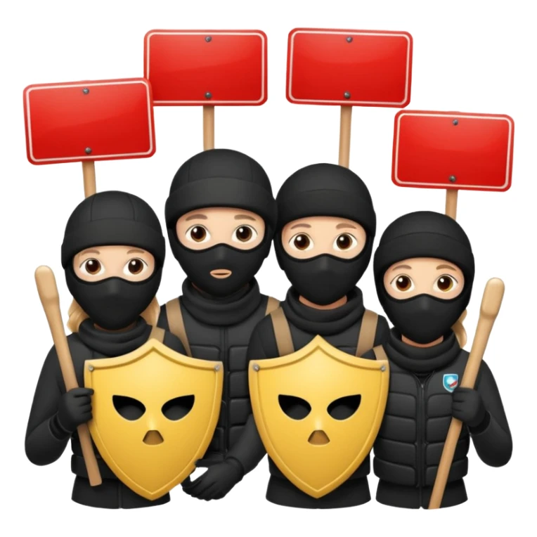Ski mask people wearing black with shields and signs sticker
