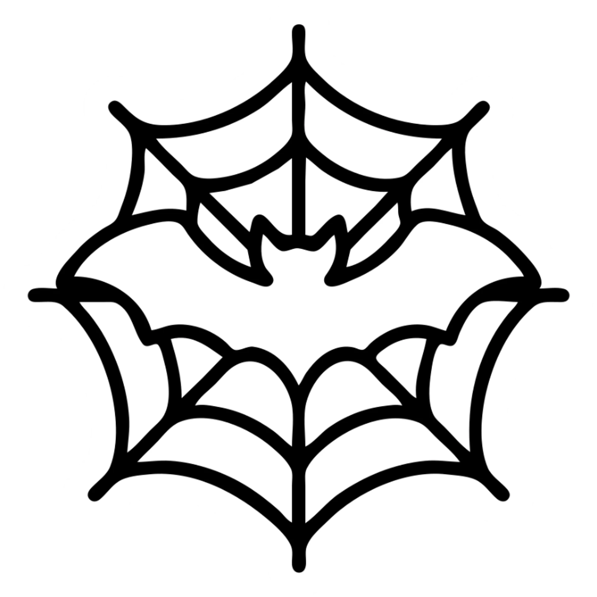 a bat with spread wings in a spiderweb, icon style, clean lines, simple and bold, suitable for use as an app icon sticker