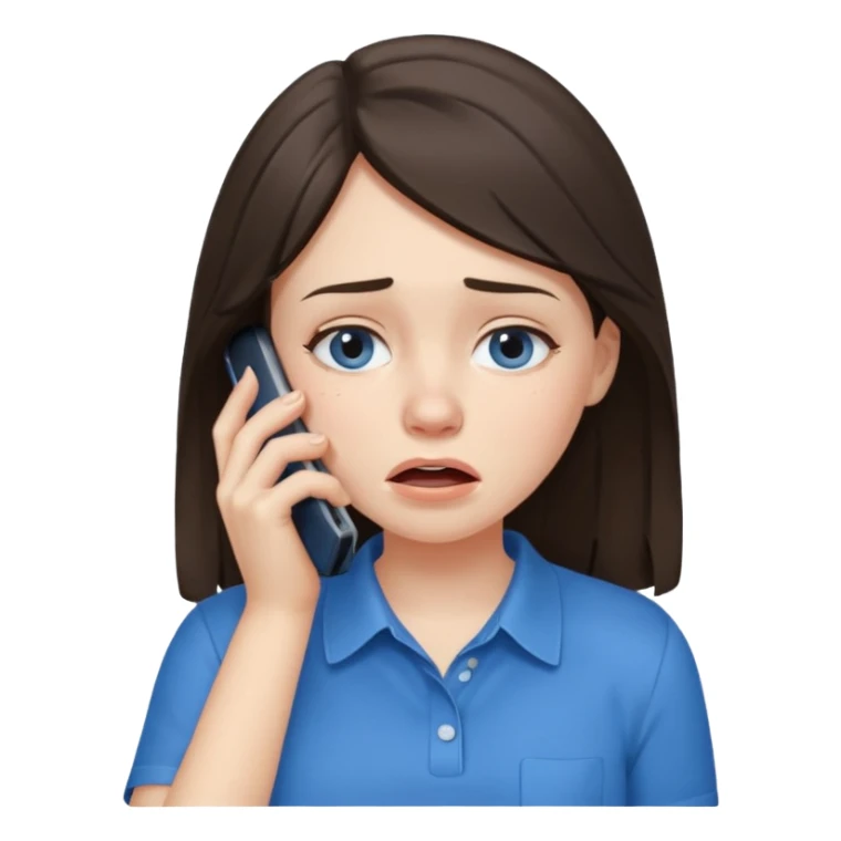 generate a brunette girl crying while taljking on a mobile phone sticker