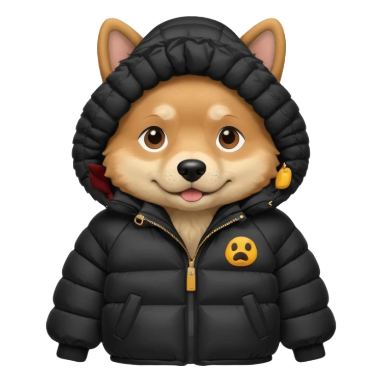  dog in oversized black puffer with hood sticker