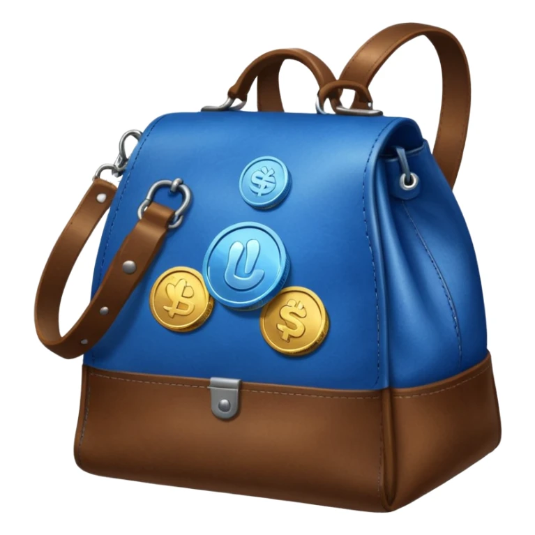 blue coins on top a brown leather bag  sticker