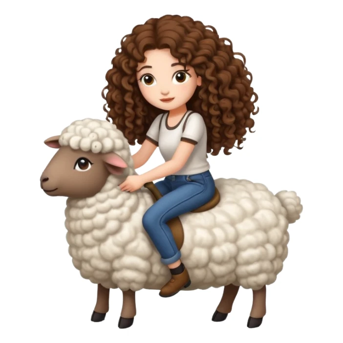 cute woman long curly brown hair tattoos riding fluffy sheep sticker