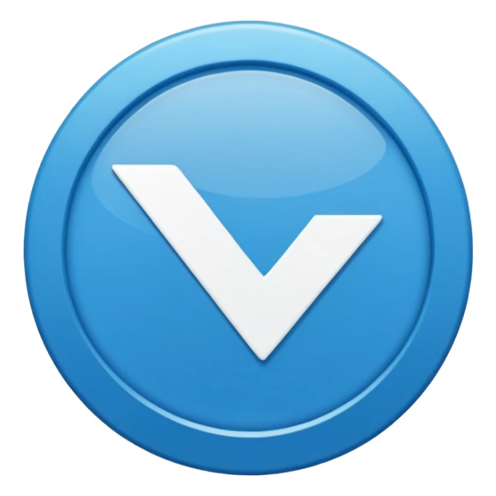 A bright blue circular badge with soft, sharp edges (like a seal or award ribbon). In the center, there is a white check mark (✓) tilted slightly to the right. The design feels clean, modern, and official, symbolizing verified, trusted, approved, or authentic status. sticker