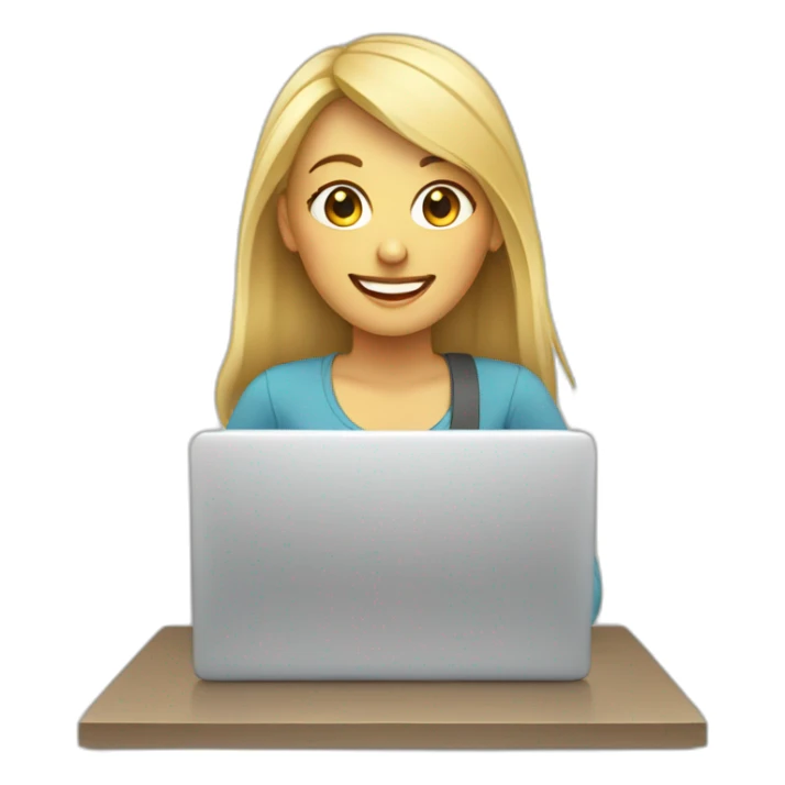 the blond woman sitting at the laptop and smiling sticker