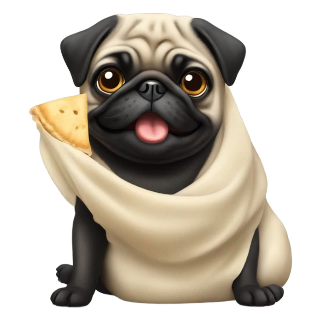 Black pug eating Chinese food dumplings  sticker