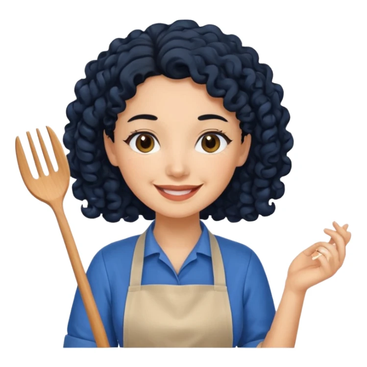 woman with curly black hair in blue apron sticker