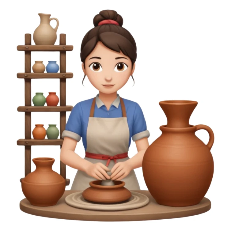 Brunette girl with bun, behind pottery wheel sticker