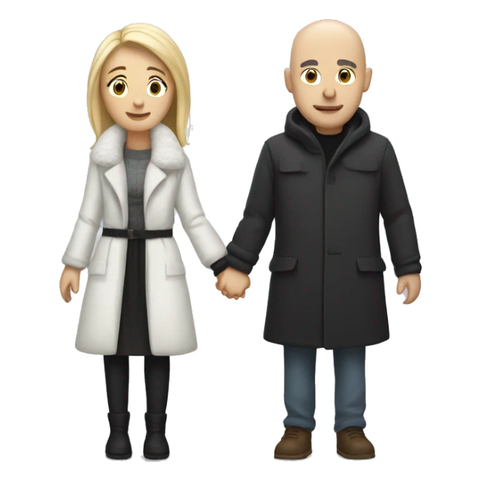 White bald man with black eyebrows holding hands with long blond woman in winter clothes sticker