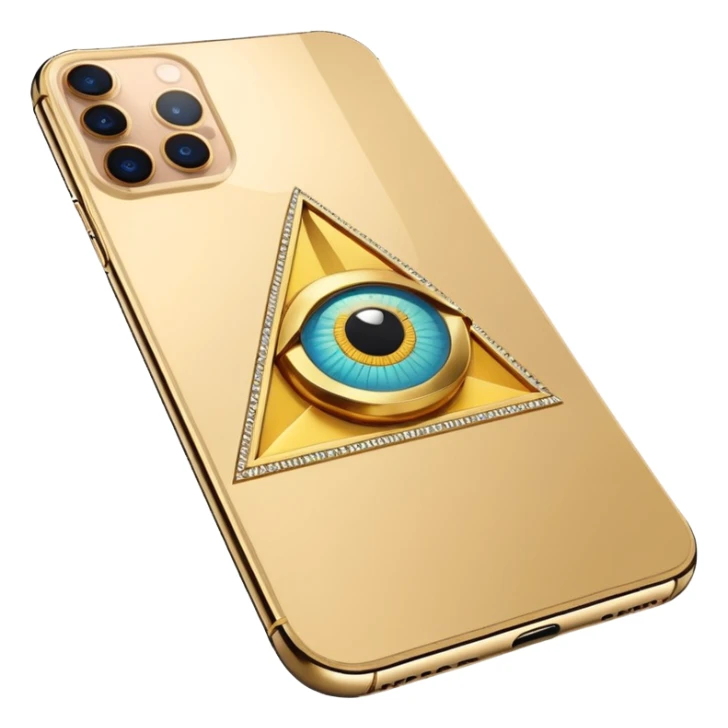 Gold iPhone 16 Pro Max, replace apple logo with fullgold all-seeing-eye logo backview sticker