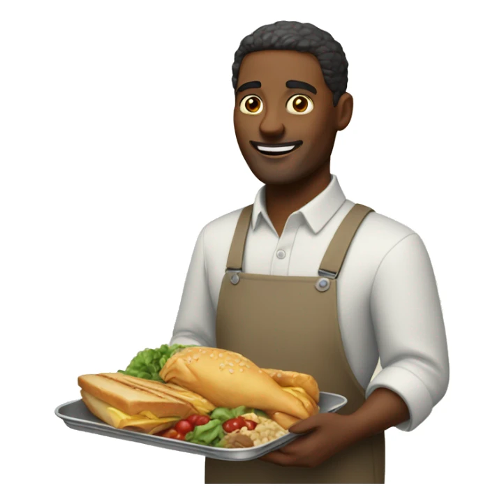 man with a tray of food sticker