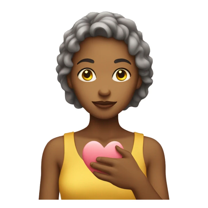 yellow skin woman holding in hand heart sticker