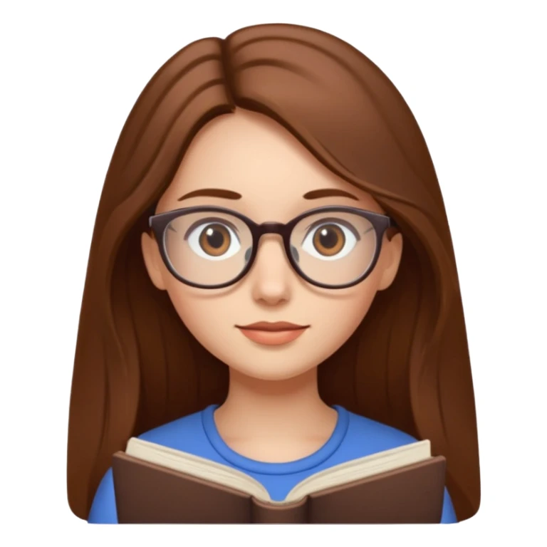 A girl with long brown hair and Thin reading glasses sticker