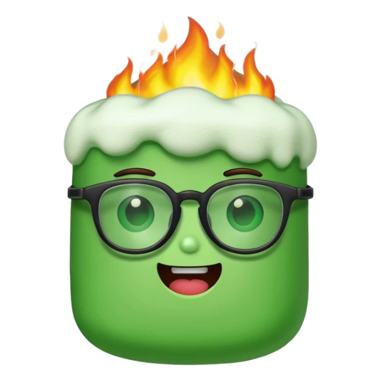 burning green marshmallow with ,glassess, just marshmallow sticker