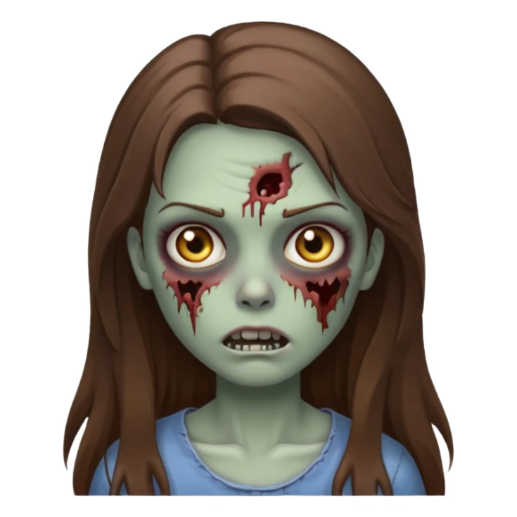 zombie girl with long brown hair iOS emoji style sticker