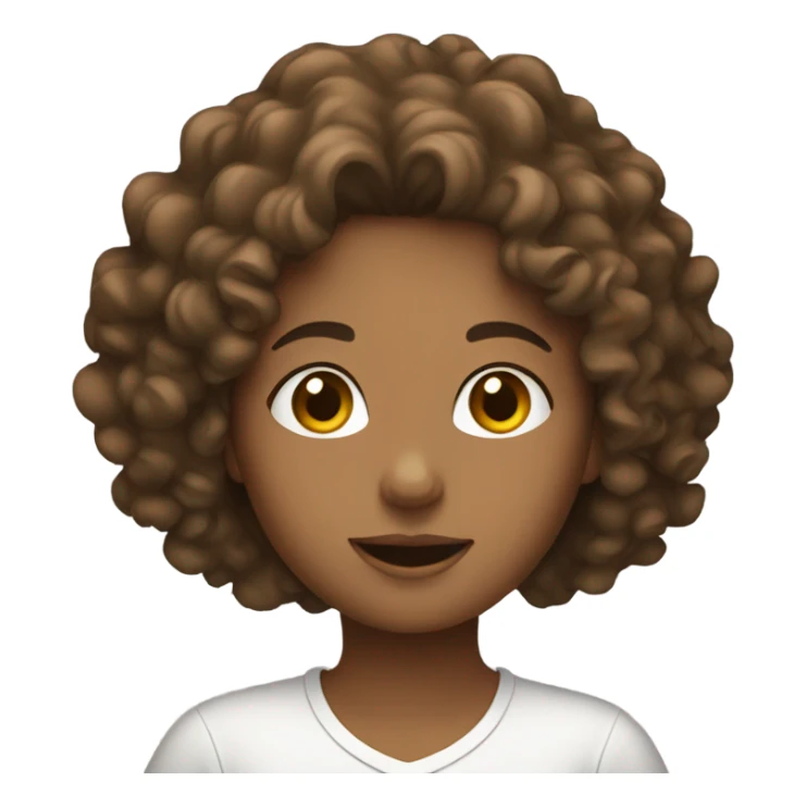 A girl with curly brown hair using her laptop sticker