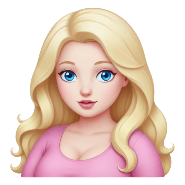 Curvy, blonde long hair, blue eye, pale white skinned woman, pink full body pose sfw sticker