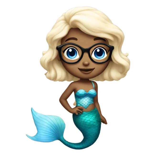 little cute mermaid with blue eyes and spectacles sticker