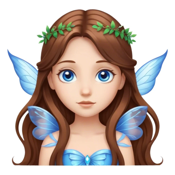 Long brown hair blue eyes girl with fairy wing sticker