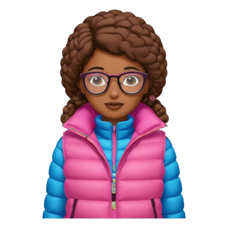 brown skin woman with glasses pink puffer vest sticker