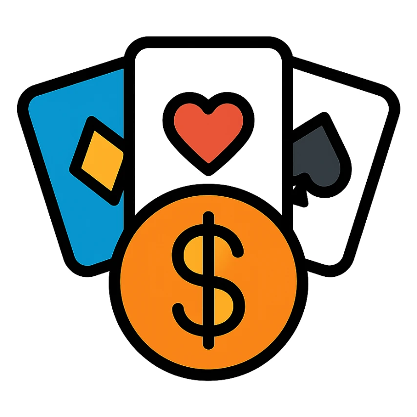betting-themed logo with a stylized dollar sign and playing cards, modern look sticker